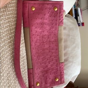 Prada pink leather and canvas shoulder bag